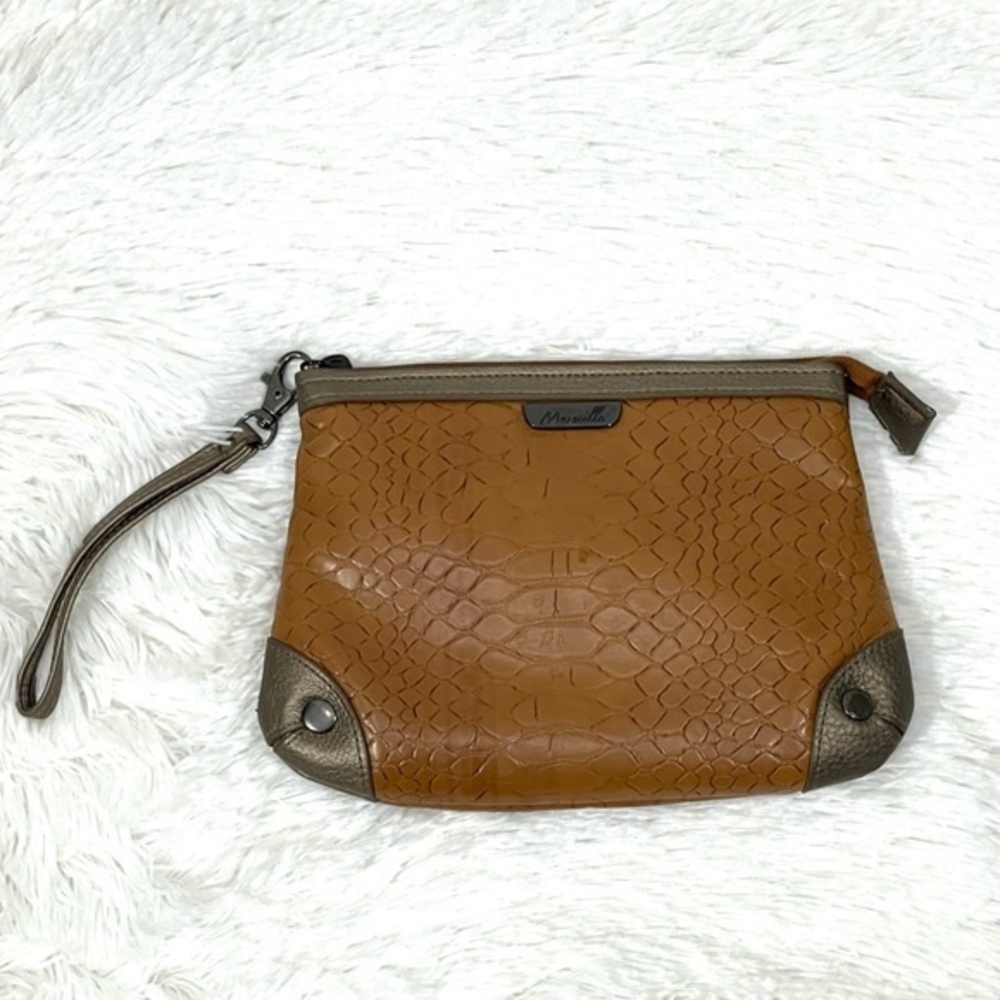 marcille faux leather croc zip clutch